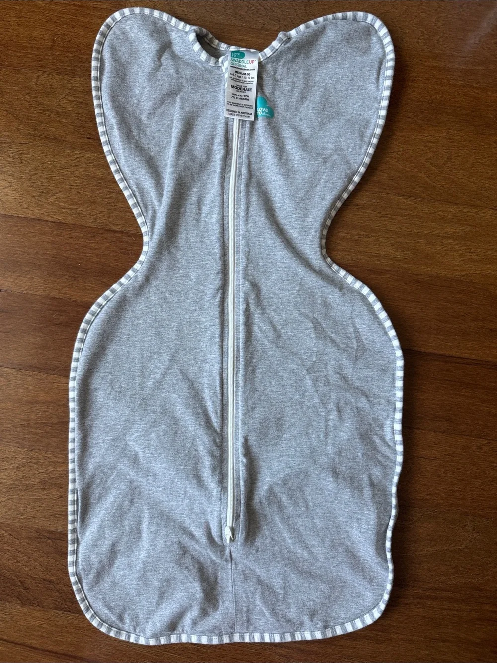 Love to dream Swaddle Up Grey Swaddle Sleep Sack with Striped Trim